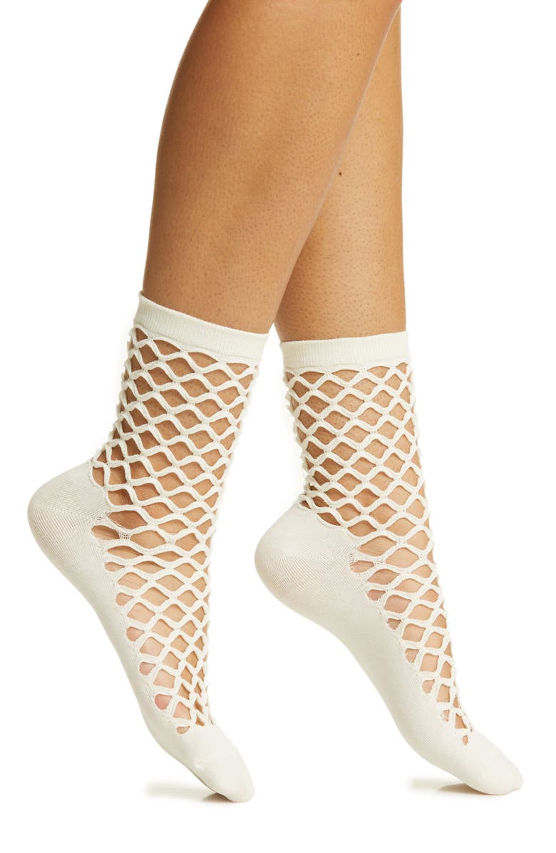 HIGH HEEL JUNGLE Hedge Fishnet Cotton Blend Crew Socks, Main, color, White