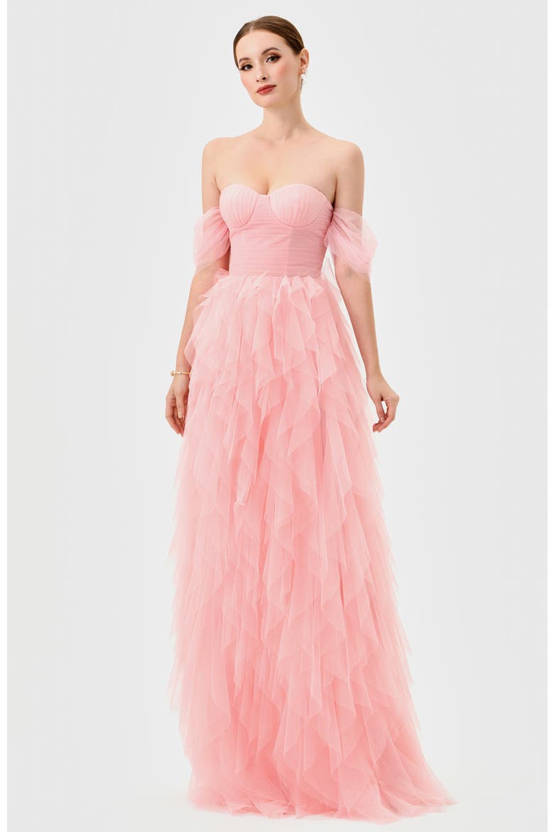 Lili Off Shoulder Ruffle Gown, Alternate, color, PINK