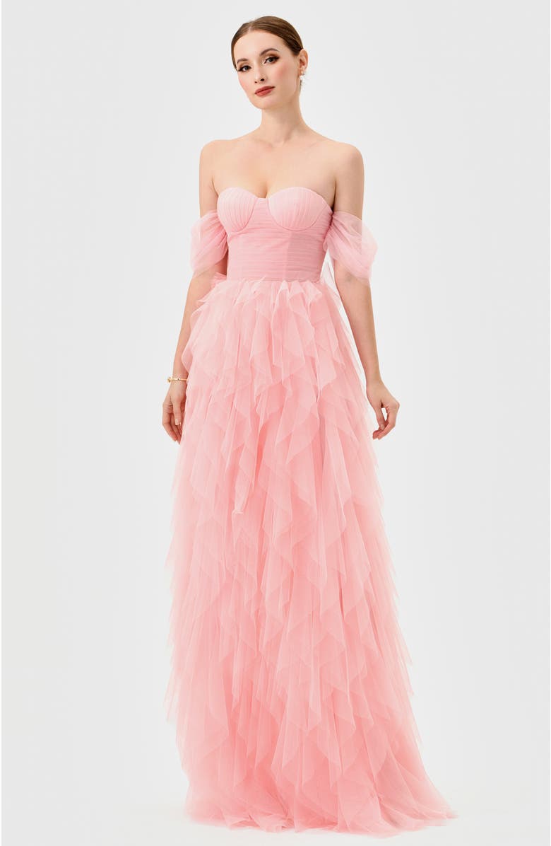 Bariano Lili Off Shoulder Ruffle Gown, Alternate, color, Pink
