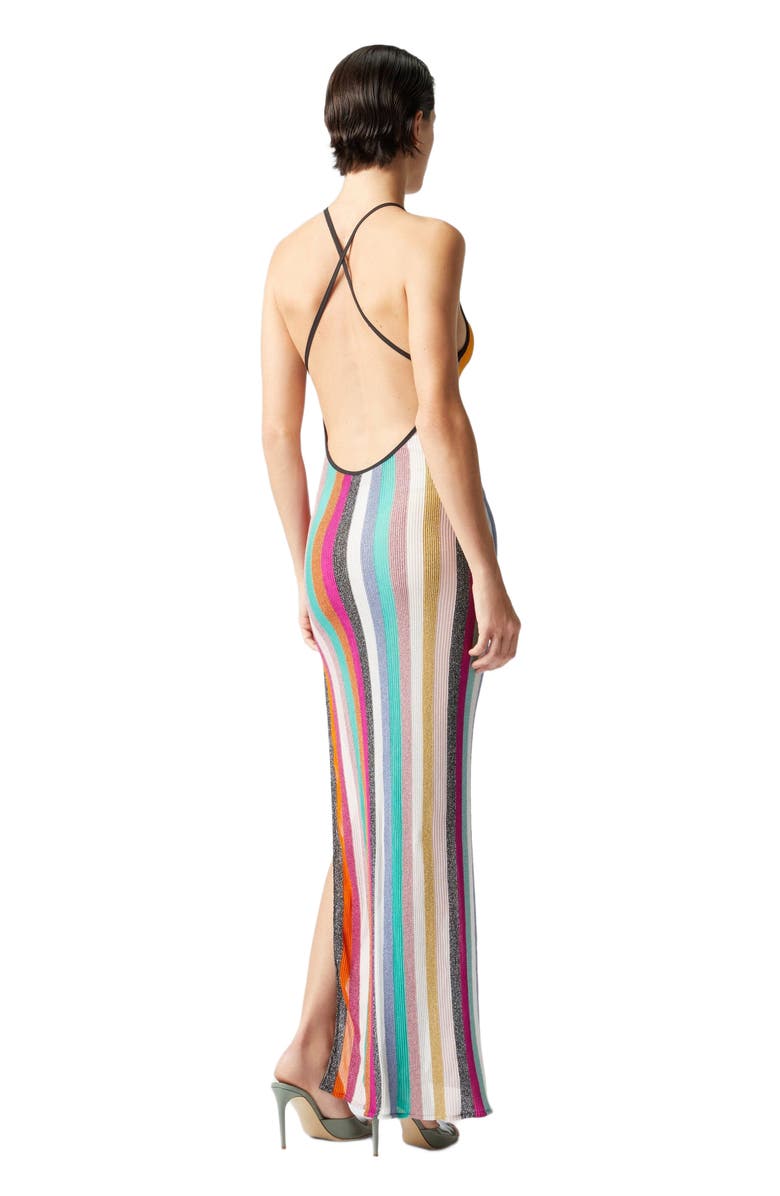 Missoni Long Dress In Striped Ribbed Knit Lamé, Alternate, color, Multicoloured