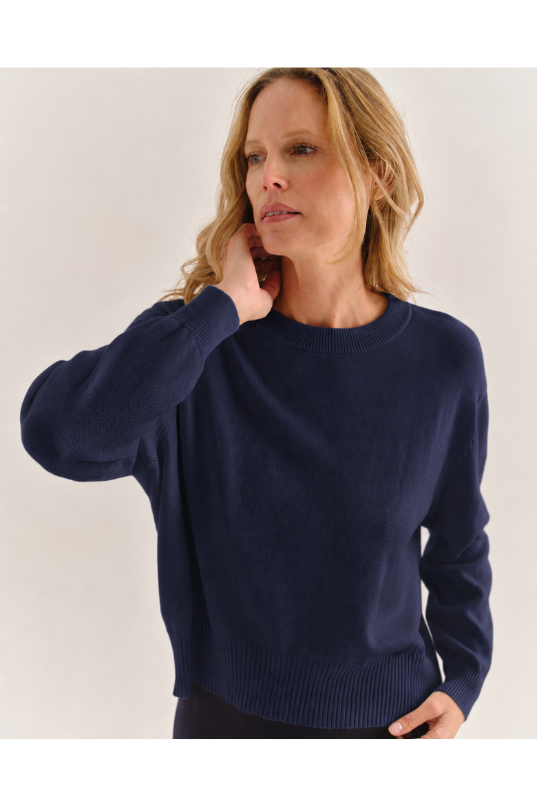Caden Cotton Crewneck Sweater, Alternate, color, Navy