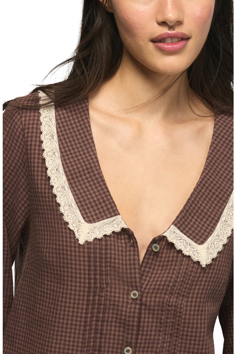 Lace Collar Shirt, Alternate, color, BROWN GINGHAM