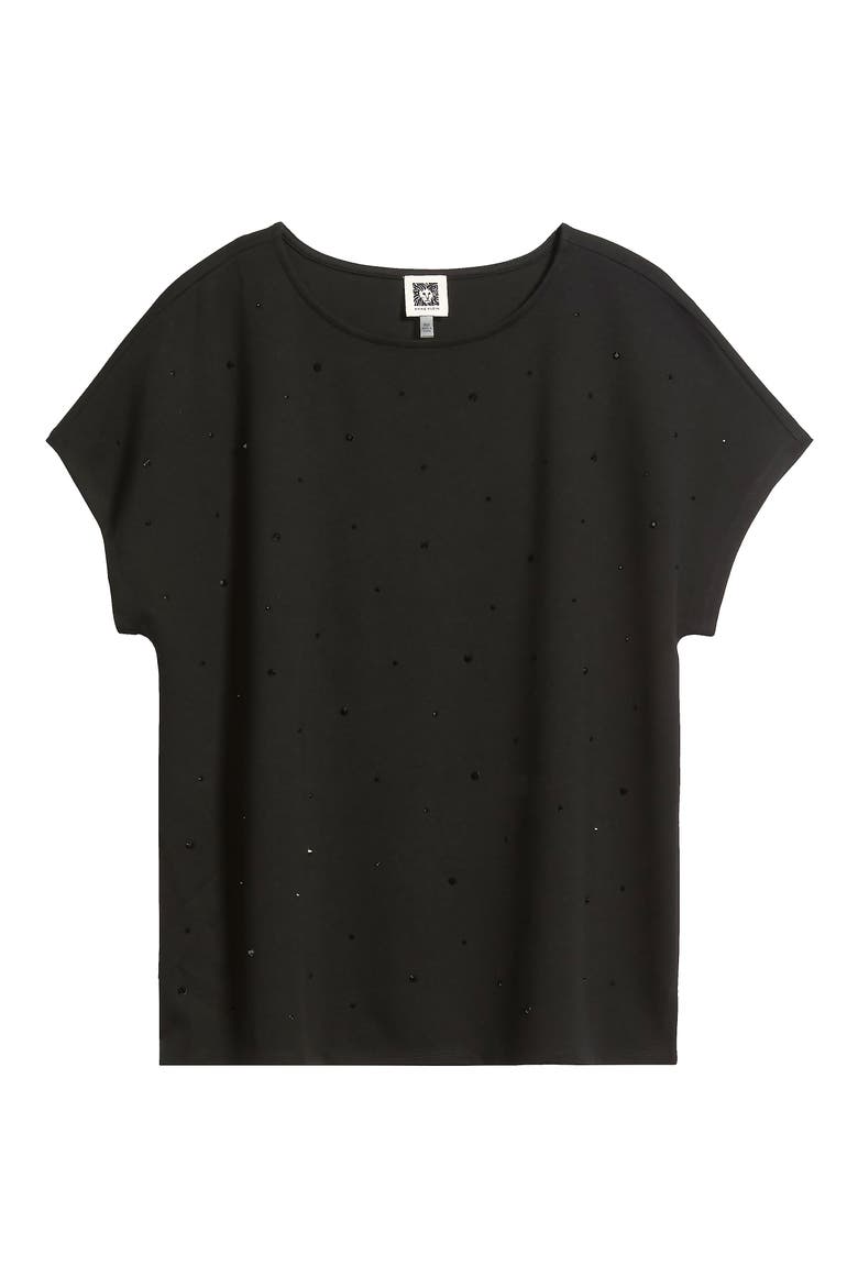 Heatset Beaded Extended Shoulder Dolman Top, Alternate, color, ANNE BLACK