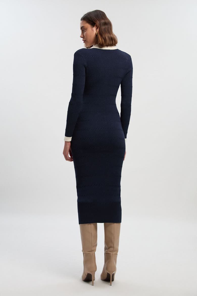Rib Contrast Button Knit Midi Dress, Alternate, color, Navy