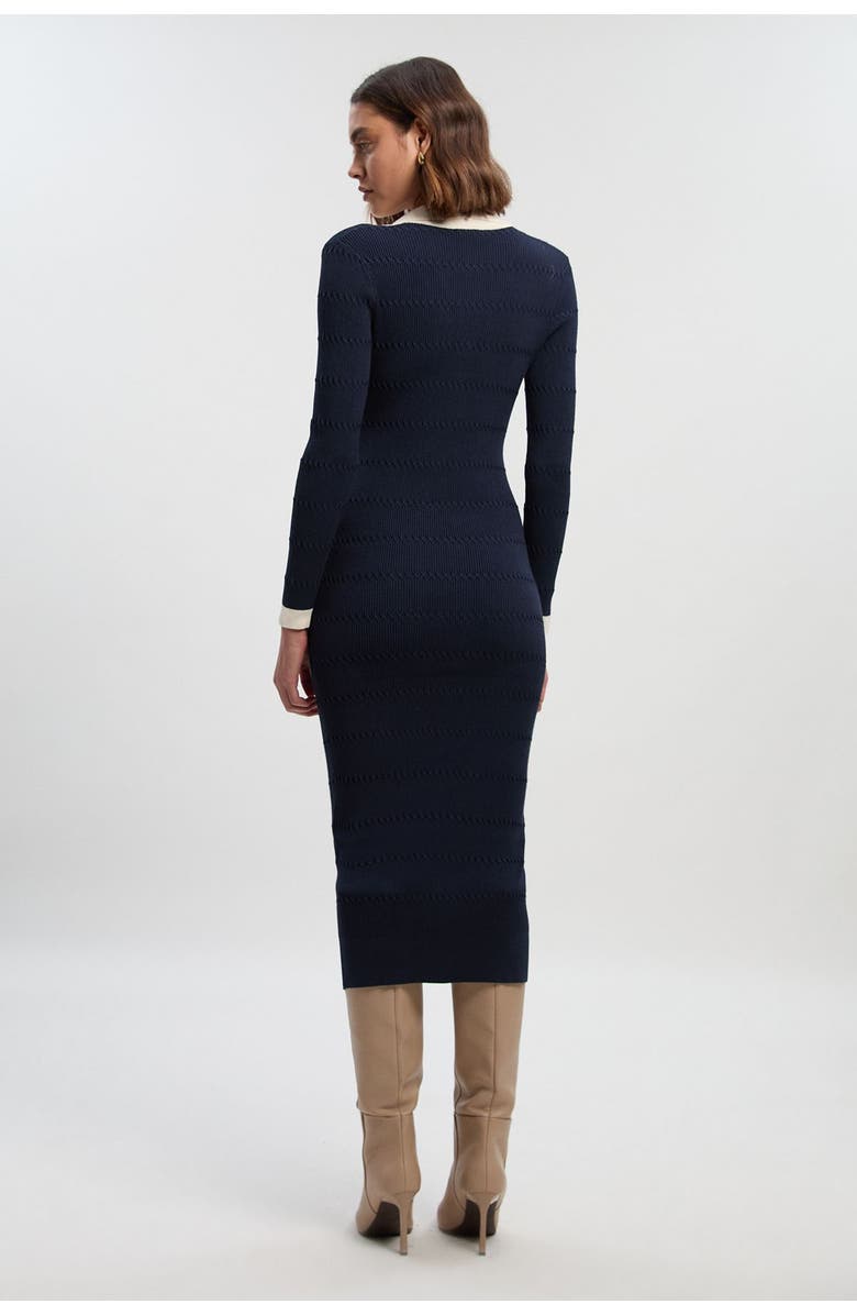 Karen Millen Rib Contrast Button Knit Midi Dress, Alternate, color, Navy