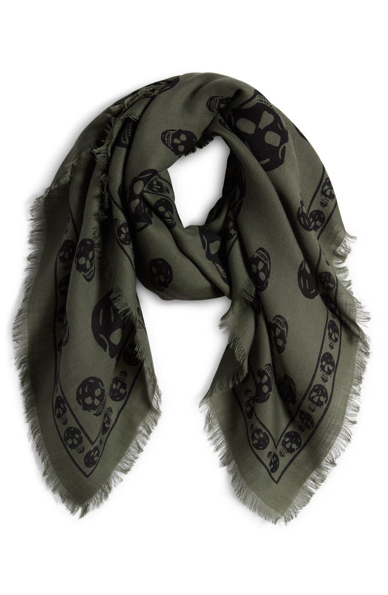 McQueen Skull Print Wool Scarf, Alternate, color,