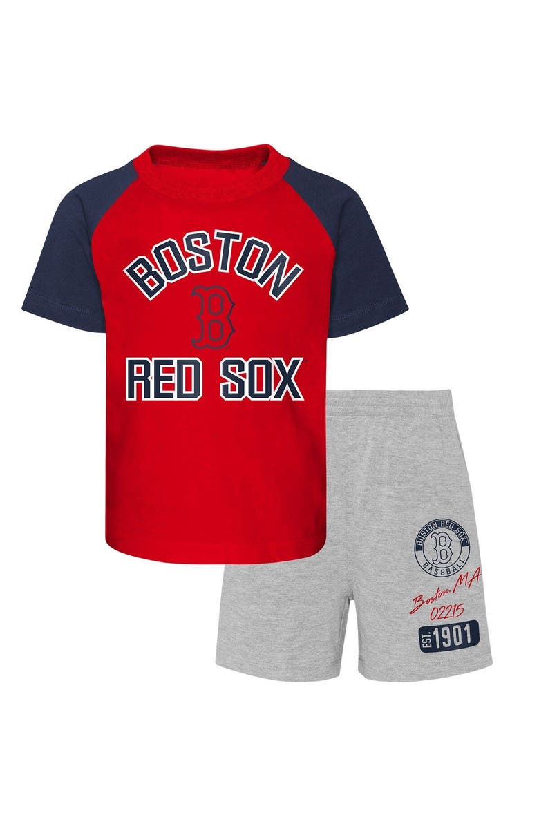 Outerstuff Preschool Boston Red Sox Red/Heather Gray Groundout Baller Raglan T-Shirt & Shorts Set, Main, color, 