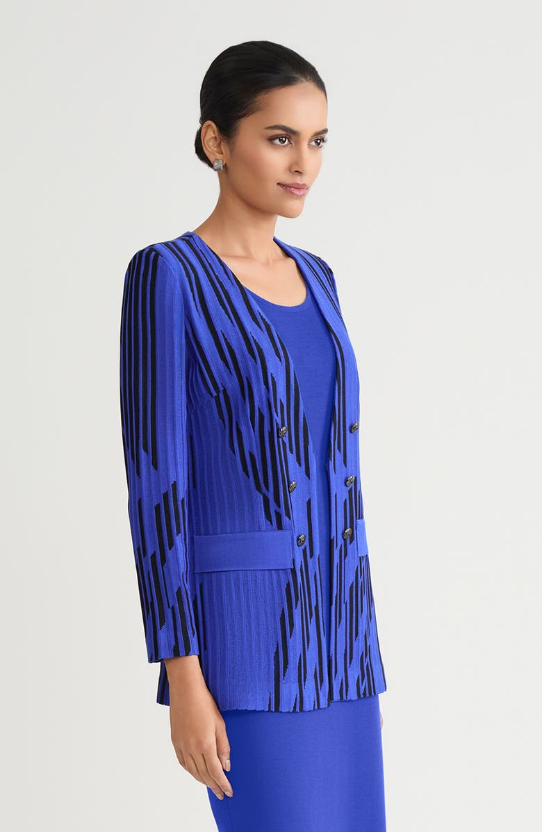 Ming Wang Tailored Lightweight Dual-Toned Burnout Knit Jacket, Alternate, color, Sapphire Sea/Black