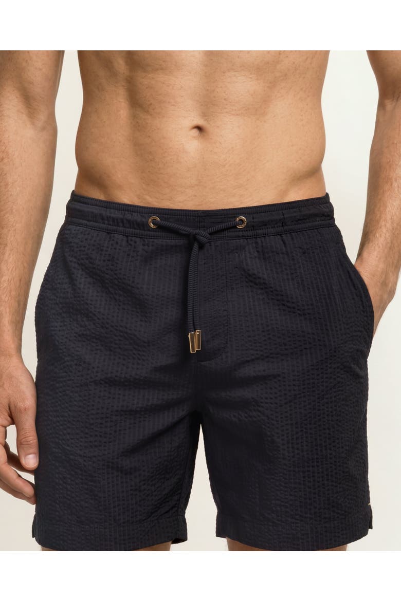 Bulldog Drawcord Seersucker Swim Shorts, Alternate, color, NIGHT IRIS