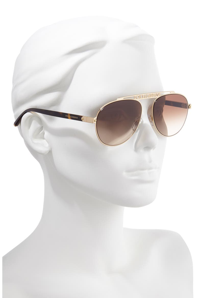 57mm Gradient Pilot Aviator Sunglasses, Alternate, color, GOLD/ BROWN GRADIENT