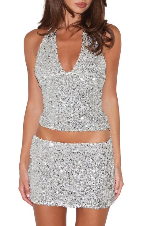 Sequin Crop Halter Top