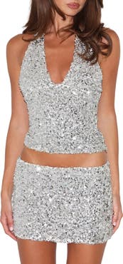 Tiger Mist Sequin Crop Halter Top