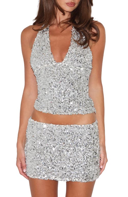 Tiger Mist Sequin Crop Halter Top In Multi