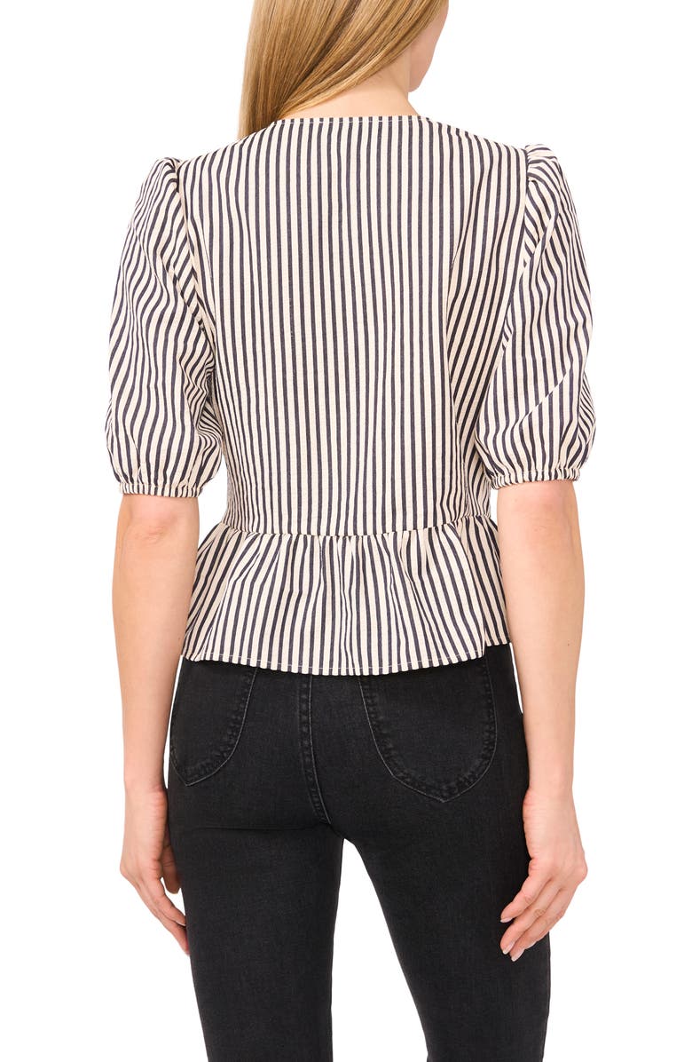 CeCe Stripe Bow Front Cotton Peplum Top, Alternate, color, Classic Navy