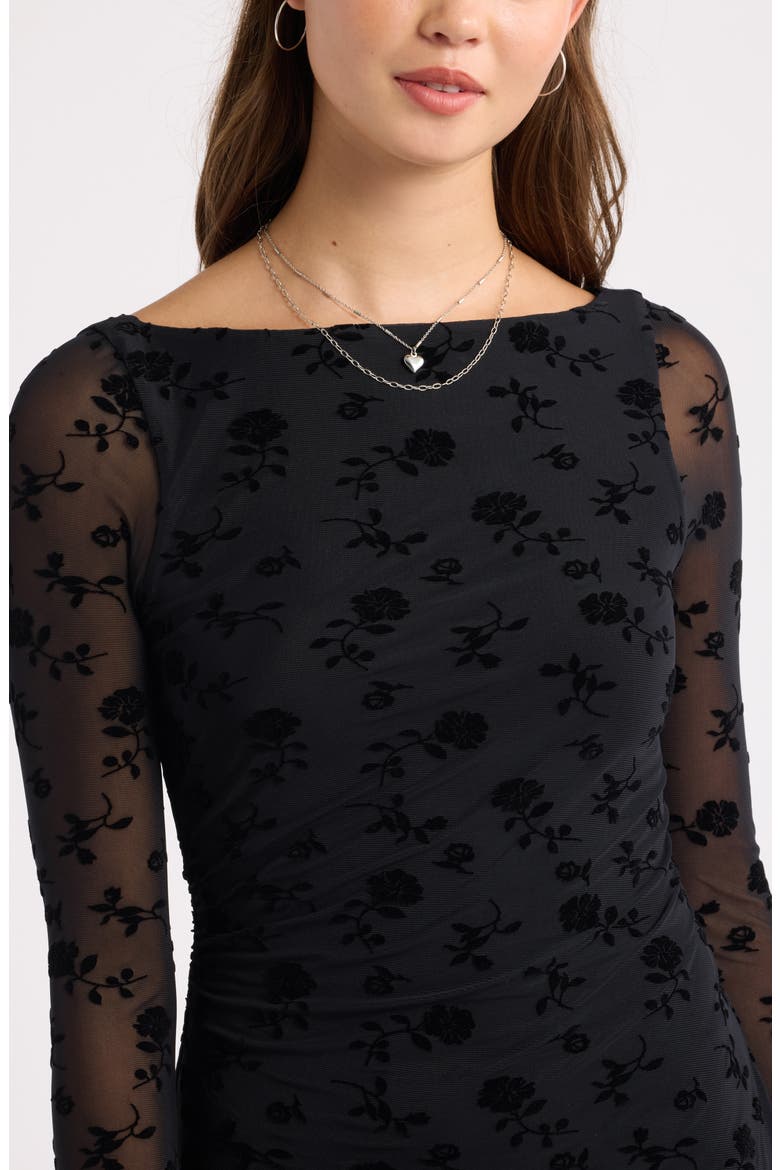 Flocked Mesh Asymmetric Top, Alternate, color, BLACK