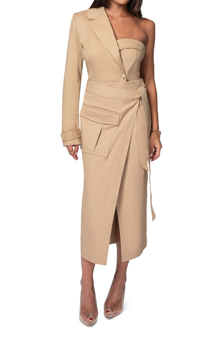 JLUXLABEL Amal One-Shoulder Blazer Top, Alternate, color, Khaki