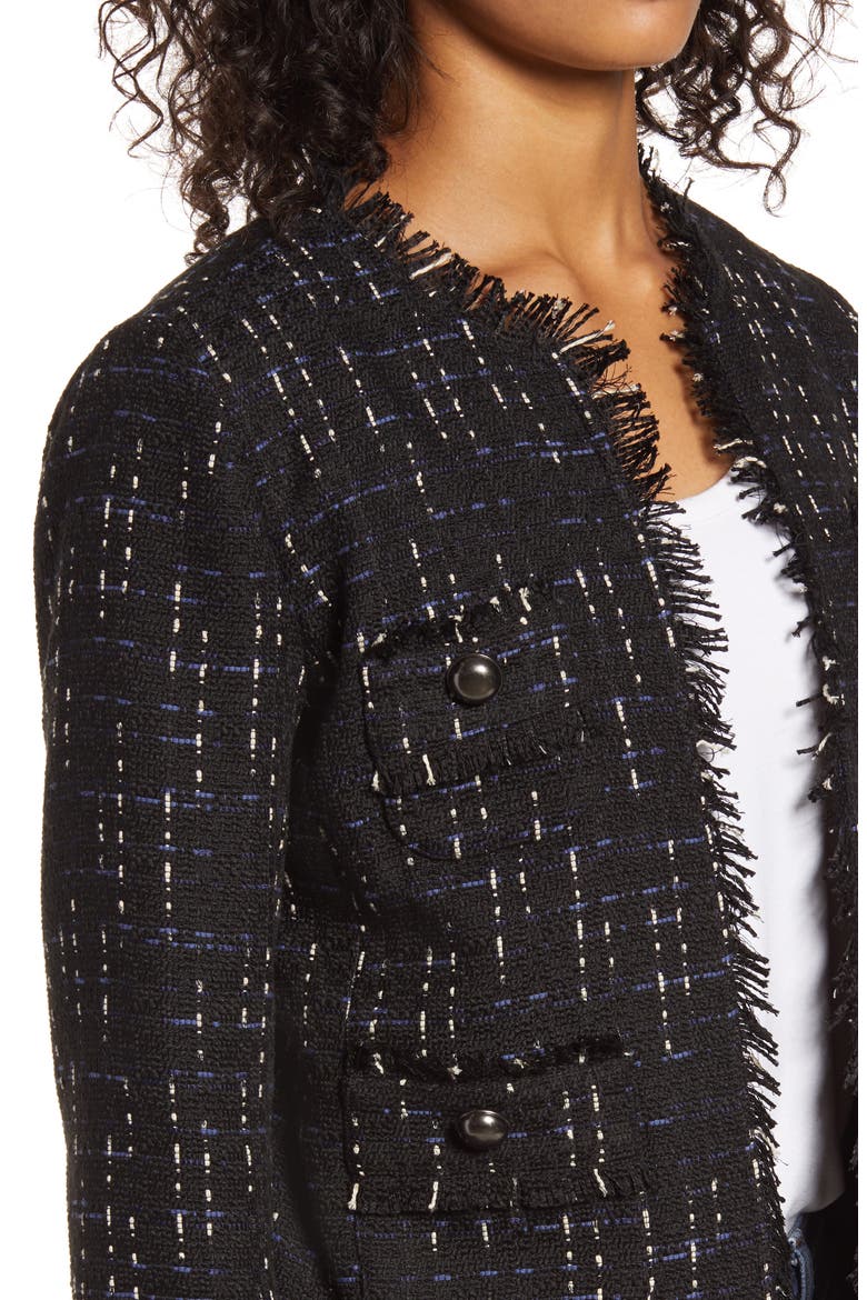 Fringe Tweed Jacket, Alternate, color, BLACK- BLUE TWEED
