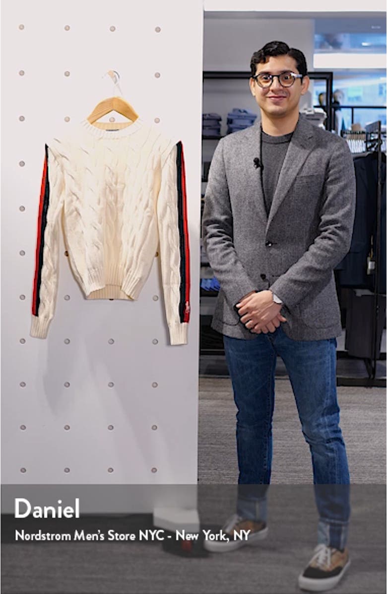 Stripe Sleeve Cable Knit Cotton Sweater, sales video thumbnail