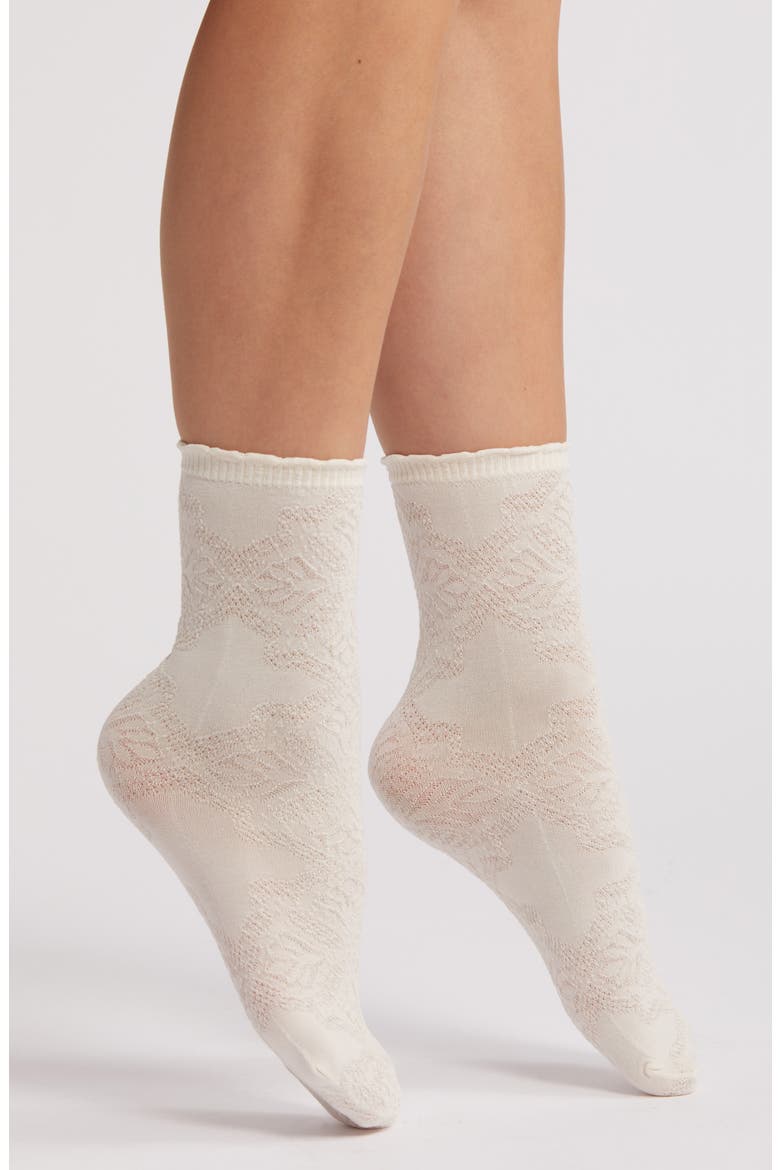 Jacquard Lace Quarter Socks, Main, color, IVORY