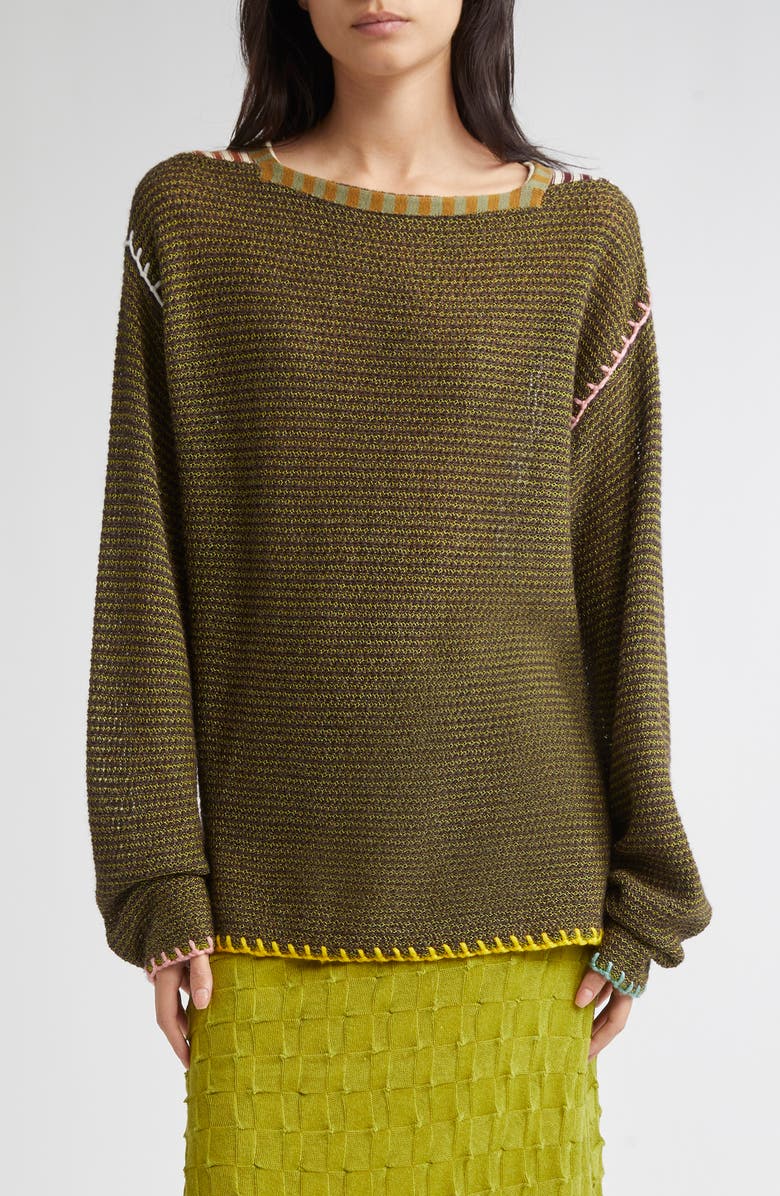 YanYan Netty Gusset Lambswool Blend Sweater, Main, color, Olive/ Porcupine