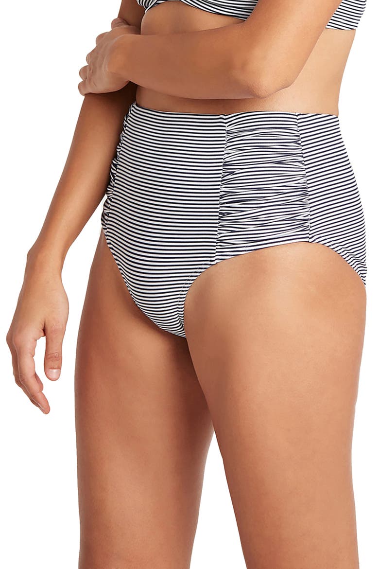 High Waist Stripe Bikini Bottoms, Alternate, color, NIGHT SKY