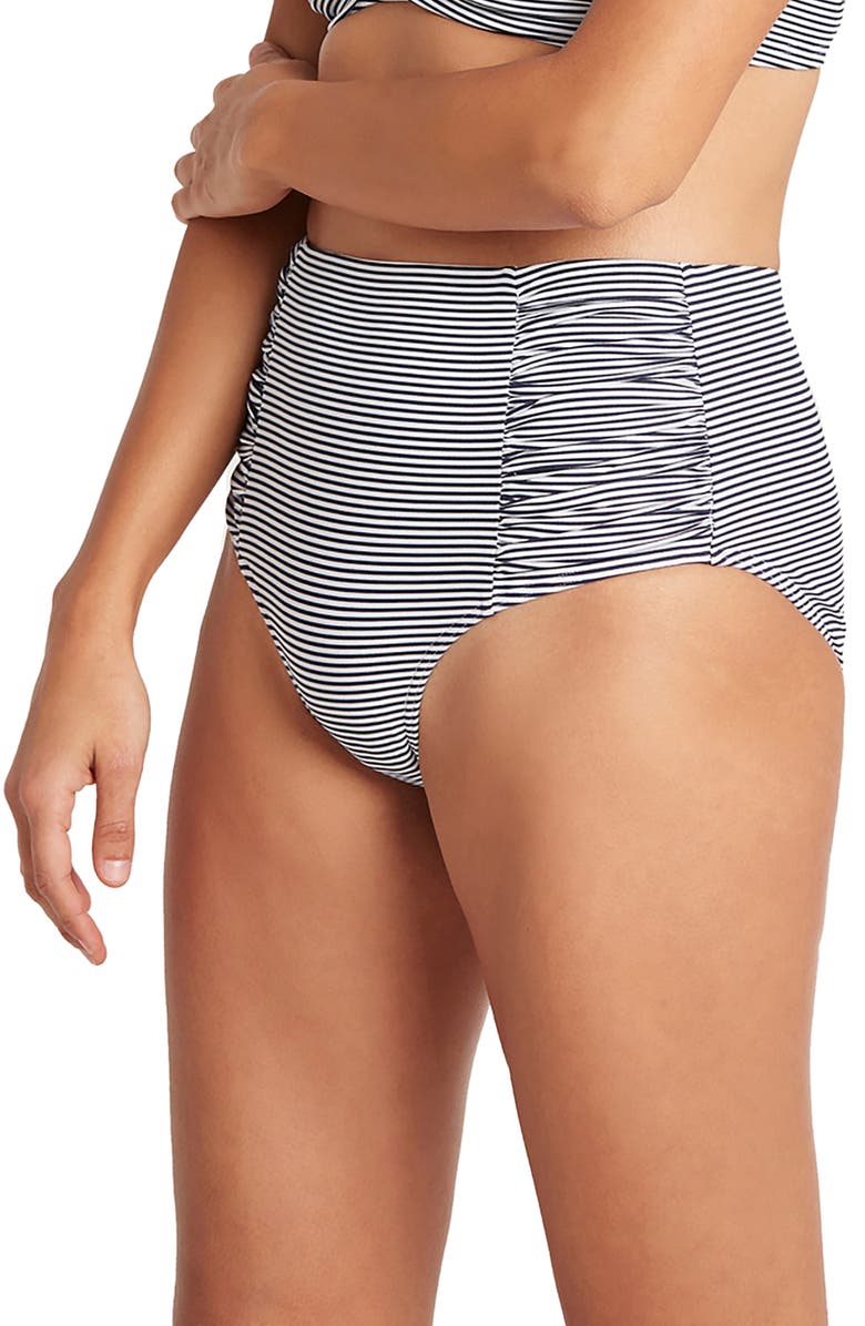 Sea Level High Waist Stripe Bikini Bottoms, Alternate, color, Night Sky