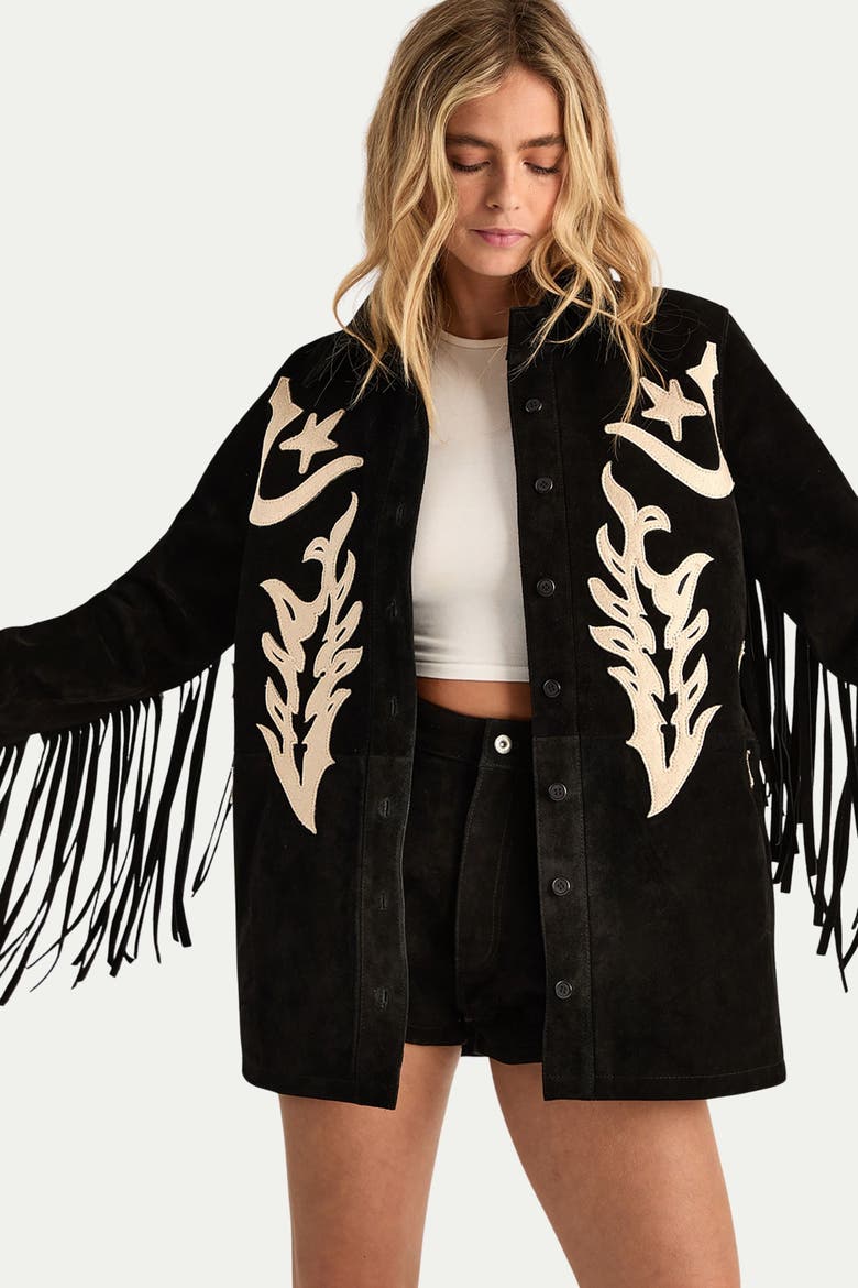 Real Suede Embroidered Western Shirt, Alternate, color, Black