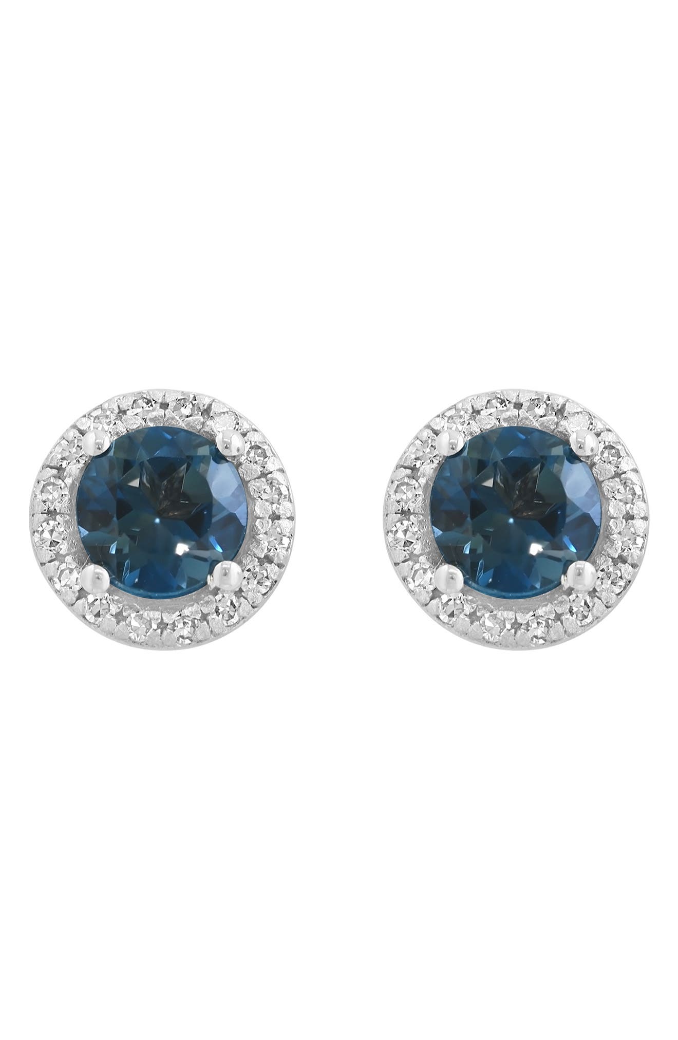 EFFY 14K White Gold Round London Blue Topaz & Diamond Halo Stud Earrings