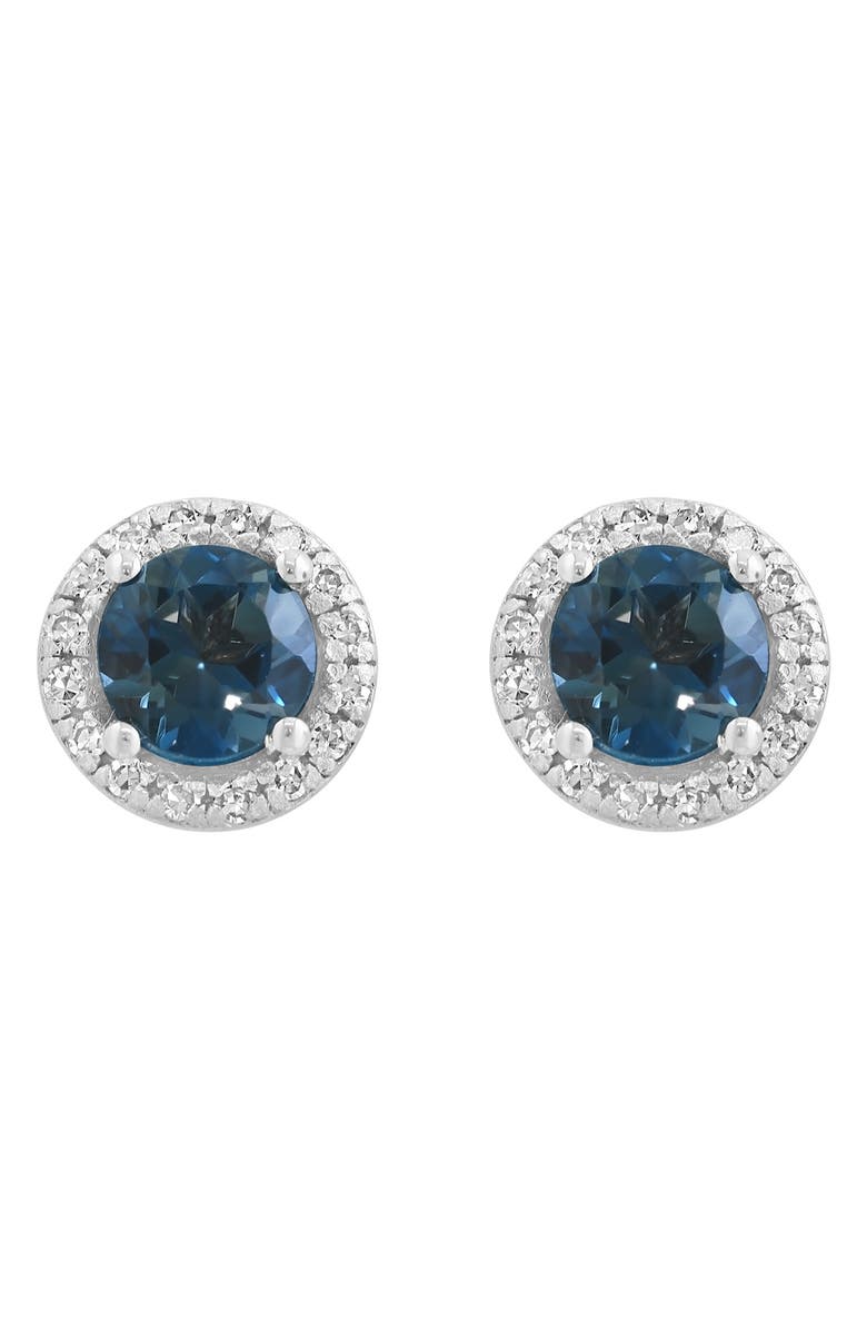 EFFY 14K White Gold Round London Blue Topaz & Diamond Halo Stud Earrings, Main, color, Blue