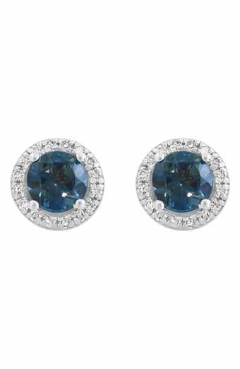 EFFY 14K White Gold Round London Blue Topaz & Diamond Halo Stud Earrings