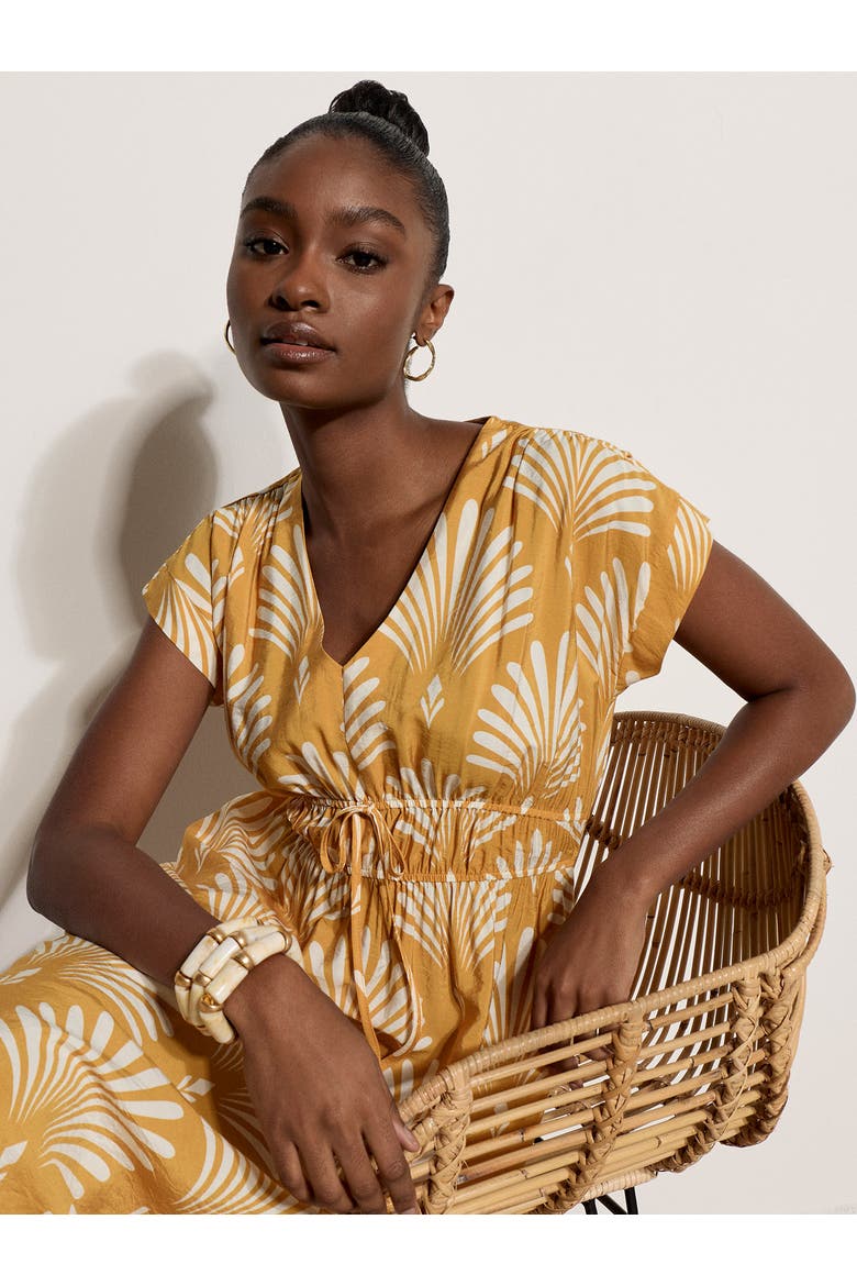 Palm Geo Smock Waist Dress, Alternate, color, Mustard