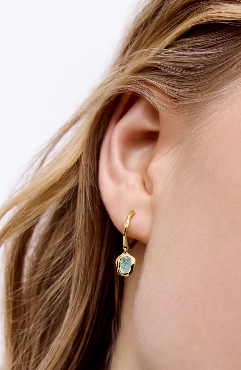 Monica Vinader Odyssey Drop Huggie Hoop Earrings, Alternate, color, 18Ct Gold Vermeil / Aquamarine