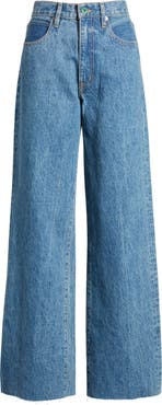 SLVRLAKE Grace High Waist Raw Hem Organic Cotton Wide Leg Jeans