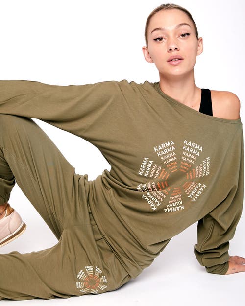 Rebody Active Karma Graphic Long Sleeve Top In Olive/print