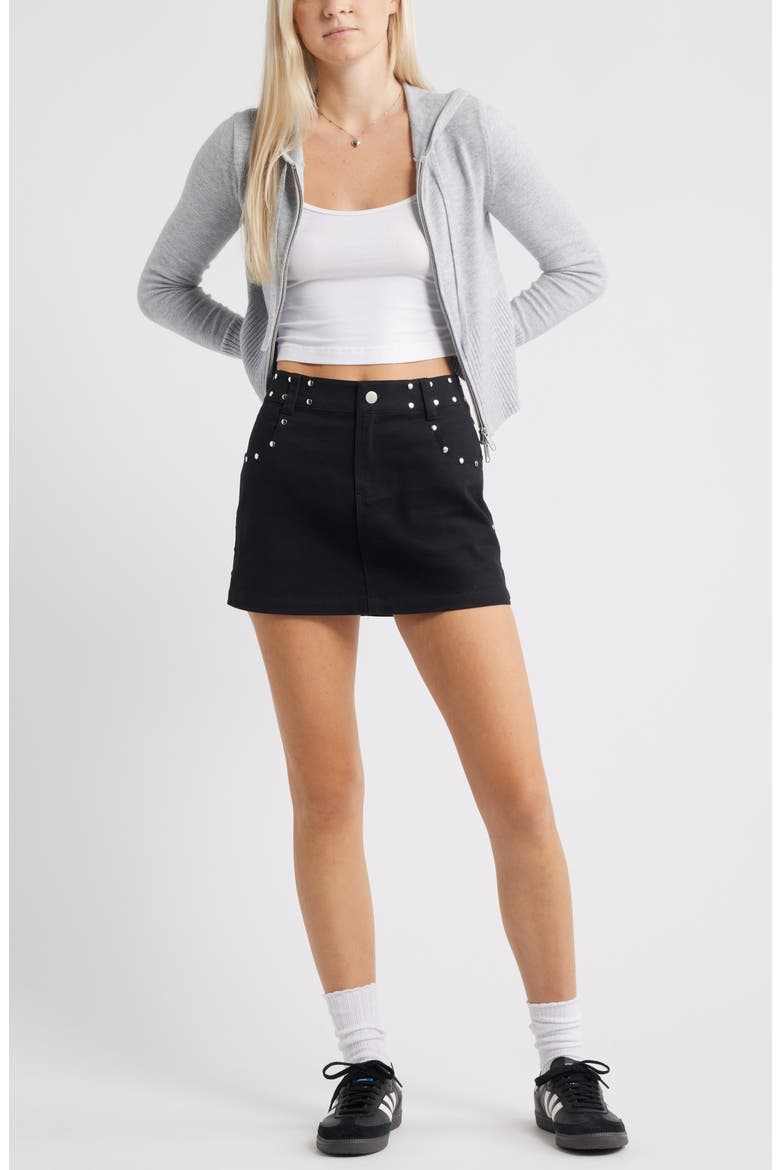 Stud Denim Miniskirt, Alternate, color, BLACK