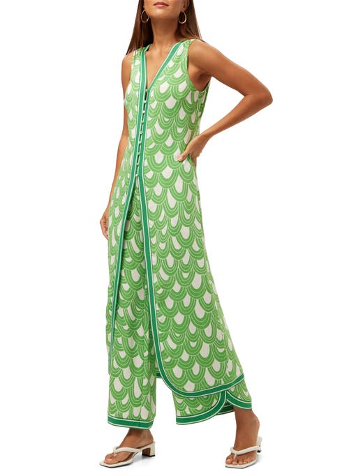 Trina Turk Slice Top In Grass Court Green/whitewash