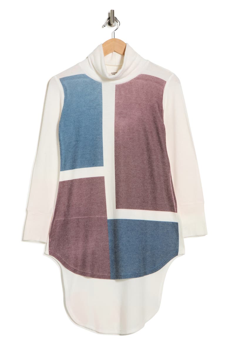 Turtleneck High-Low Tunic Sweater, Alternate, color, IVORY COLOR BLOCK
