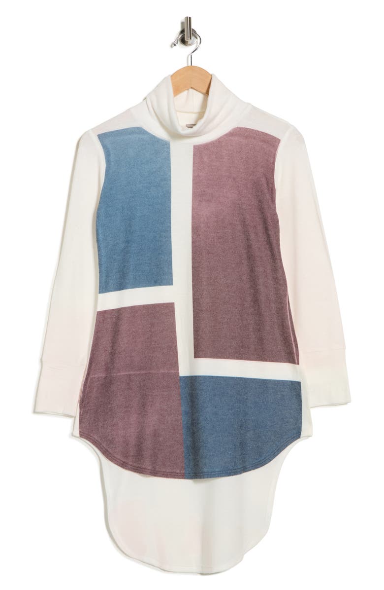 GO COUTURE Turtleneck High-Low Tunic Sweater, Main, color, Ivory Color Block