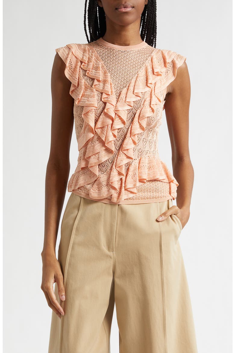 Angelica Ruffle Detail Sleeveless Sweater, Main, color, PEONY