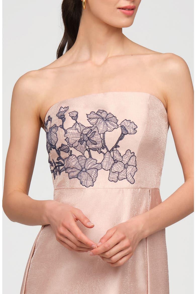 Chandler Embroidered Floral Walk Thru Metallic Organza Gown, Alternate, color, CHAMPAGNE