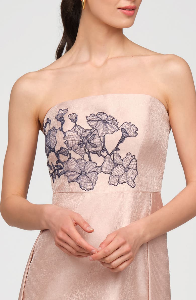Kay Unger Chandler Embroidered Floral Walk Thru Metallic Organza Gown, Alternate, color, Champagne