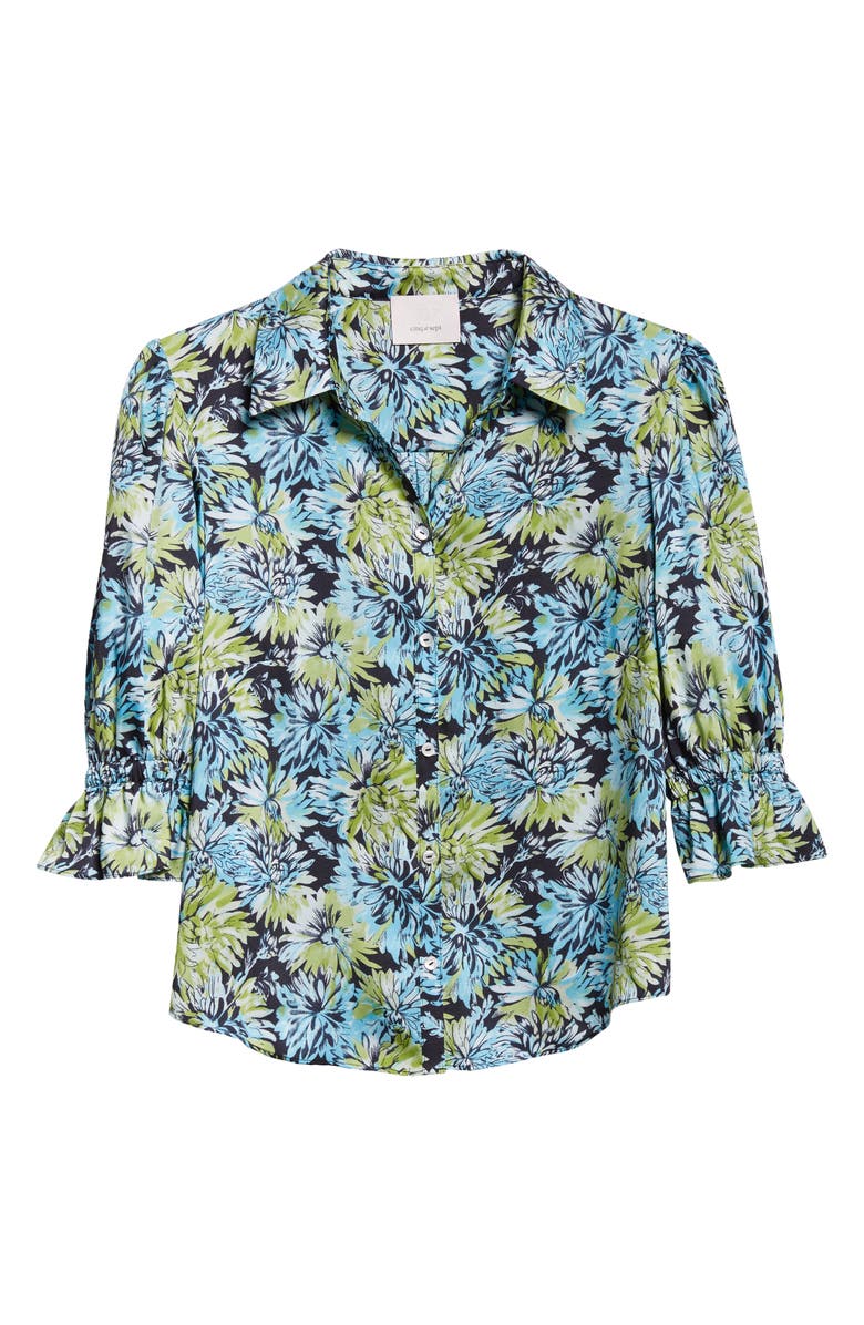 Cinq à Sept Fiona Dahlia Print Button-Up Shirt, Alternate, color, Tropical Sky Multi