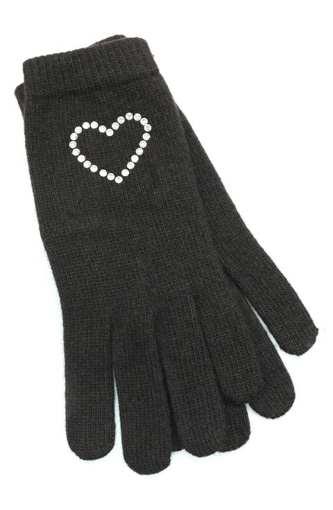 Crystal Embellished Heart Gloves