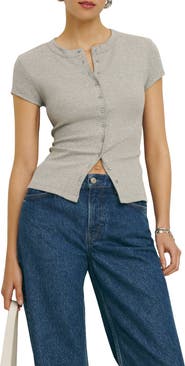 Reformation Raelynn Button Front Organic Cotton Knit Top