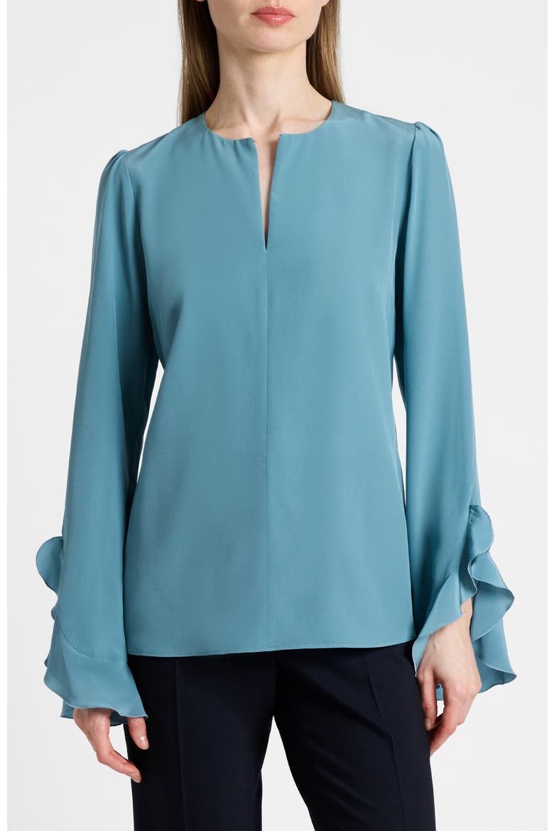 Anna Silk Ruffle Cuff Blouse, Alternate, color, Sea Mist