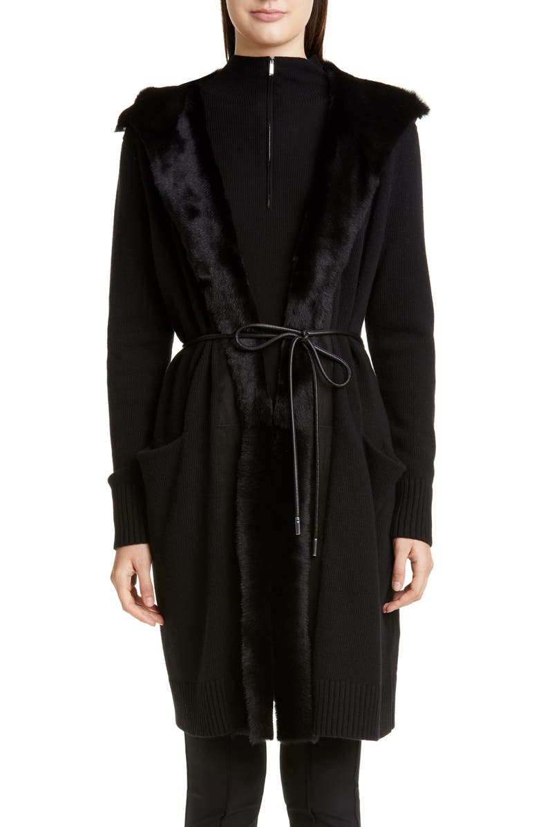 Lafayette 148 New York Wool & Cashmere Cardigan with Genuine Shearling Trim, Main, color,