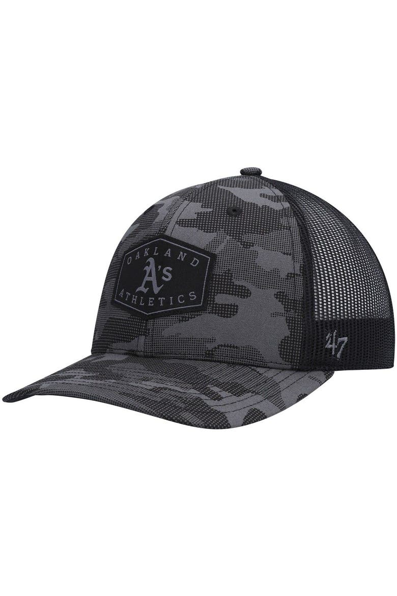 Men's '47 Charcoal Oakland Athletics Tonal Camo Convoy Trucker Snapback Hat, Main, color, Charcoal