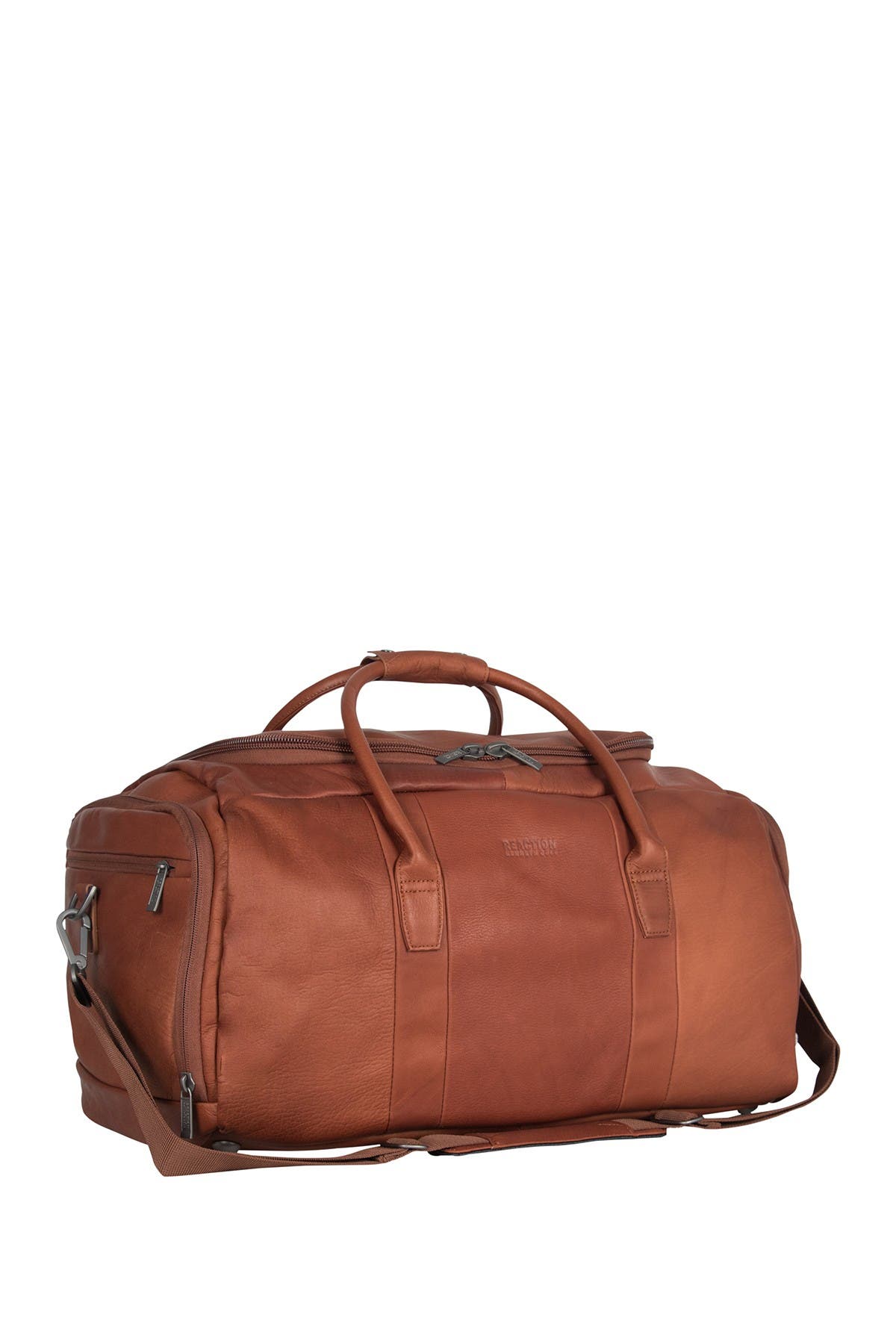 Kenneth Cole Colombian Leather Top Zip Duffel Bag, Alternate, color, Cognac