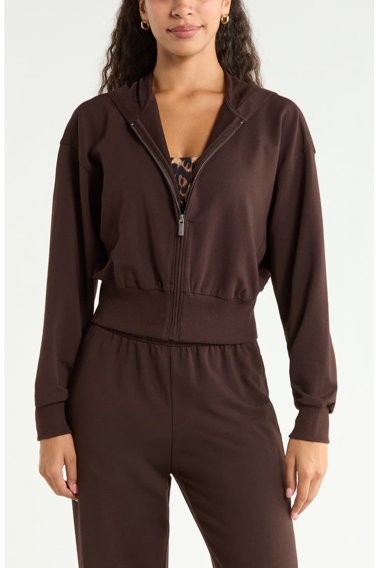 Weekend Stretch Cotton Blend French Terry Hoodie, Main, color, BROWN MOLE'