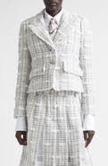 Thom Browne Crop Sculpted Shoulder Pouf Tweed Jacket